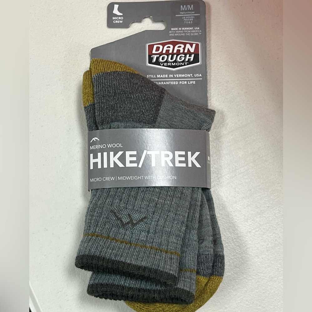 Darn Tough Sage Green Women Cushion Micro Crew Midweight Wool Hiking Socks M NWT